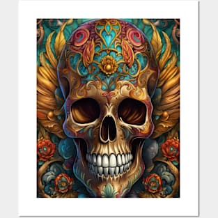 Vibrant Floral Skull Artwork Posters and Art